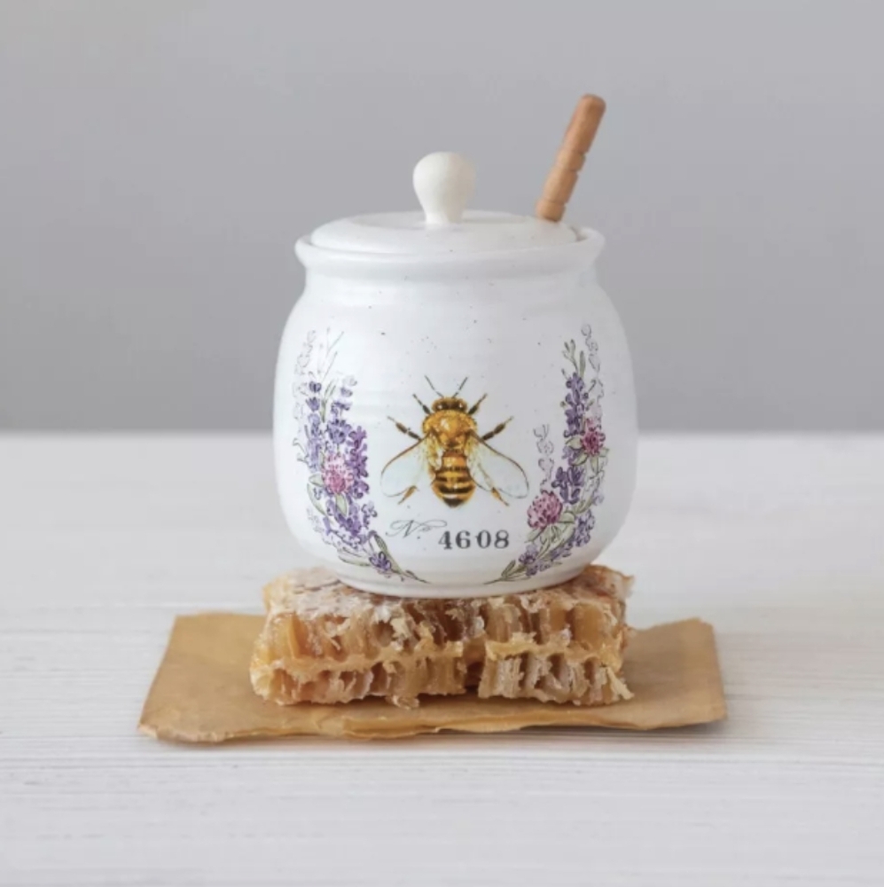 Lavender Honey Jar with Bee Design